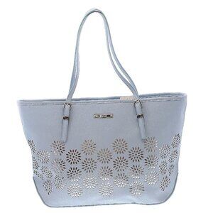 NWT Nine West It Girl Dust Blue Floral Silver Cut Out Accents Tote Bag